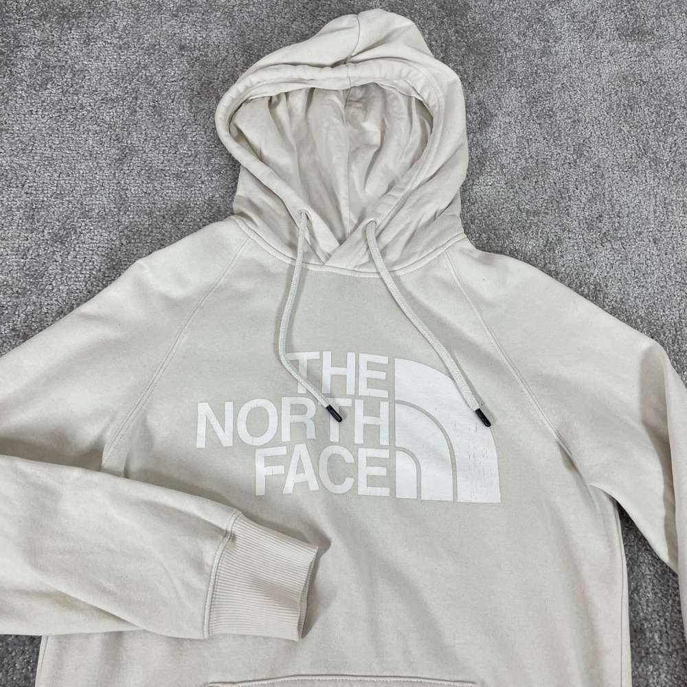 North Face Hoodie Womens Extra Small Half Dome Logo Sweatshirt Fleece Cream